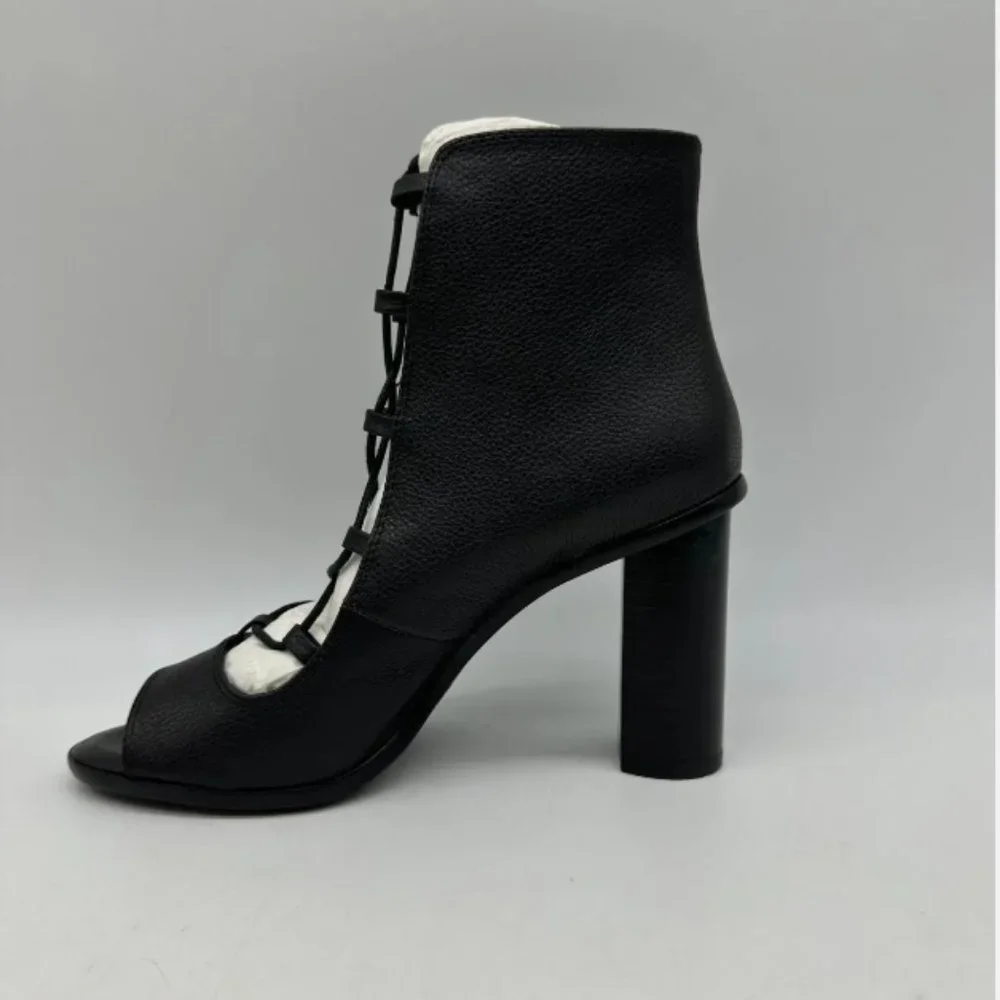 Joie Cordelia Black Leather Lace Up Peep Toe Ankle Boots Heels Sz 8 M Block Heel - Picture 7 of 10
